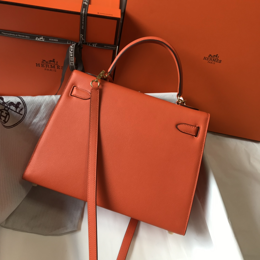 Hermes Kelly 32cm Handbag Shoulder Bag in Feu Orange Epsom Leather